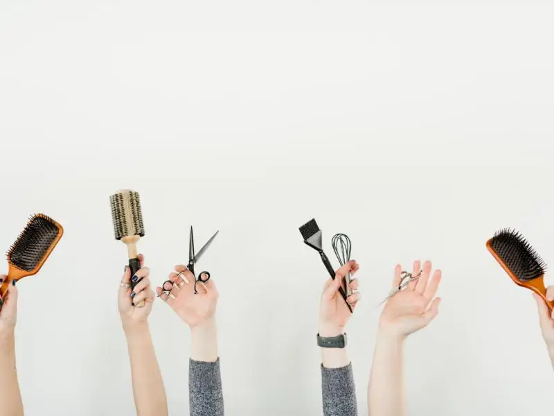 Brushes, scissors and a tint brush